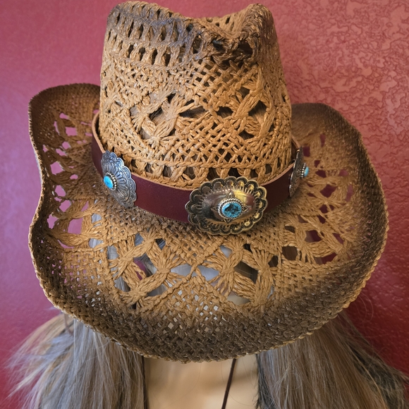 NEW ITEM NEW COLORS Leather Hat Band with Sterling Silver With Turquoise Accents - Picture 8 of 11